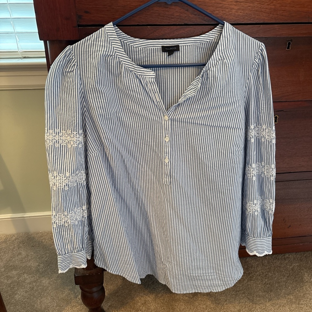 Talbots Blue and White Striped Blouse
